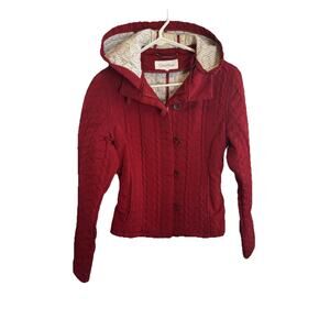 Calvin Klein- Red Quilted Hooded Lined Coat Size Small Button And Zip Closures